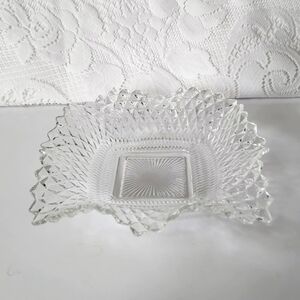 Indiana Glass Square Diamond Point Wavy Ruffle Edge Candy Nut Trinket Dish 6.5"